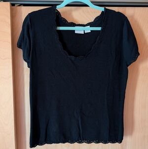 Vintage 90's Elegant Black Lace Trim Top